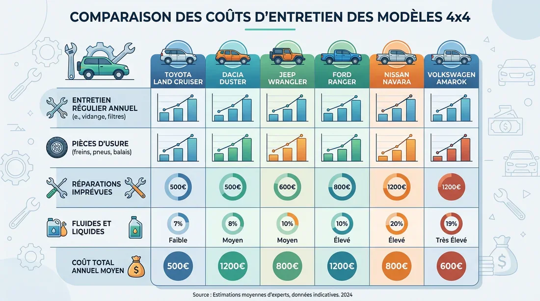Tableau comparatif des coûts d'entretien pour 4x4 d'occasion