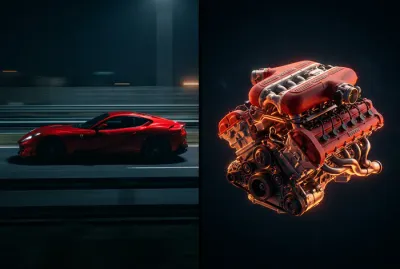 Ferrari 812 Superfast silhouette et bloc moteur V12