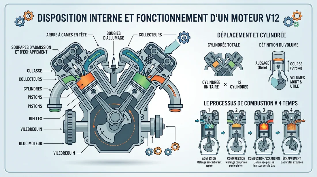 Schéma technique du V12 Ferrari Schéma technique du fonctionnement d'un moteur V12