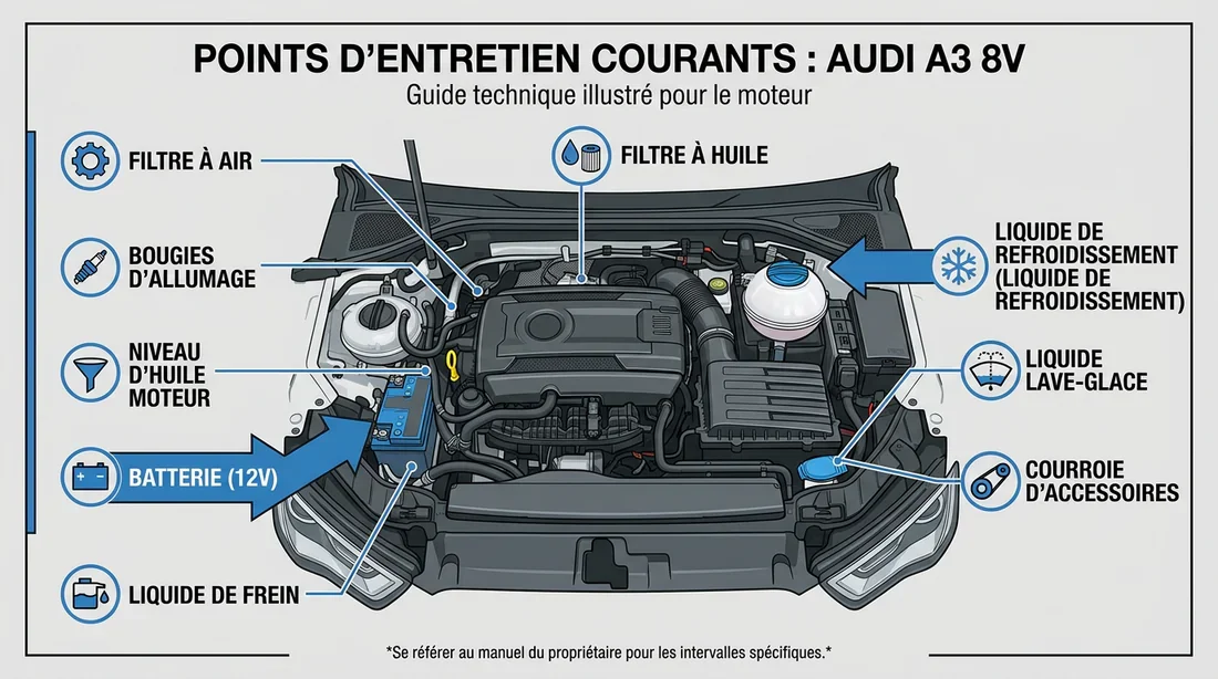 Schéma des points de contrôle moteur Audi A3 8V