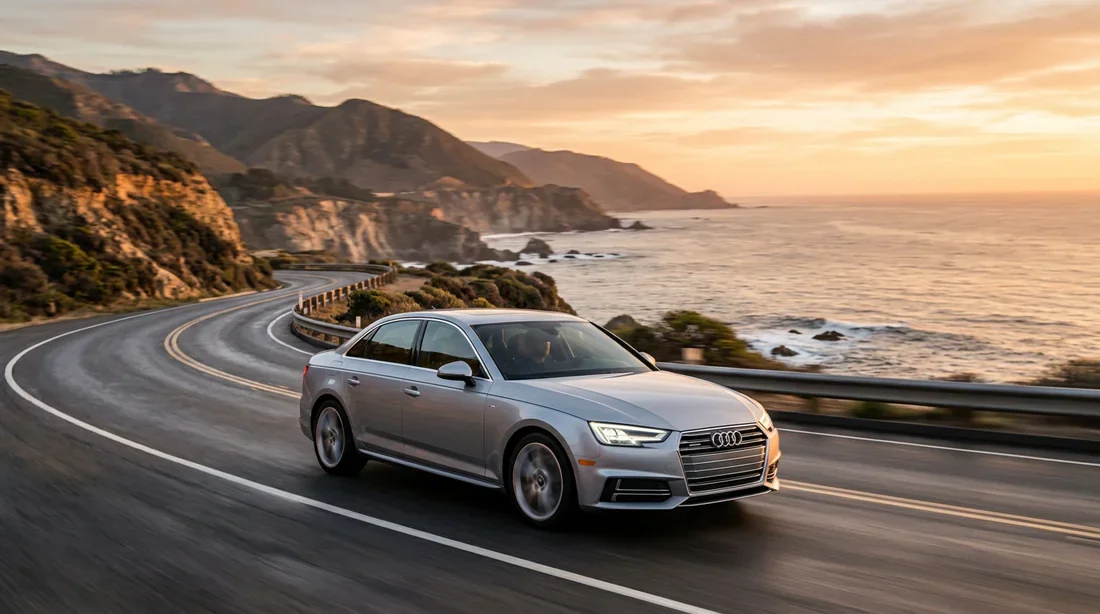Audi A4 B9 - Design extérieur élégant Audi A4 B9 circulant sur une route panoramique