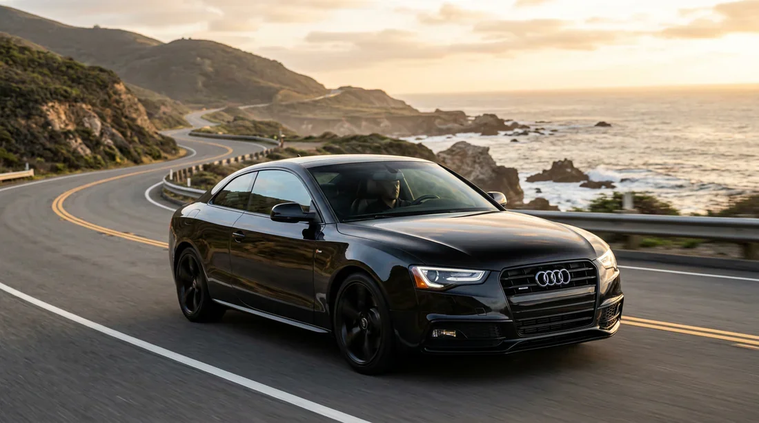 Audi A5 B8 facelift élégante Audi A5 B8 phase 2 facelift noire sur une route panoramique