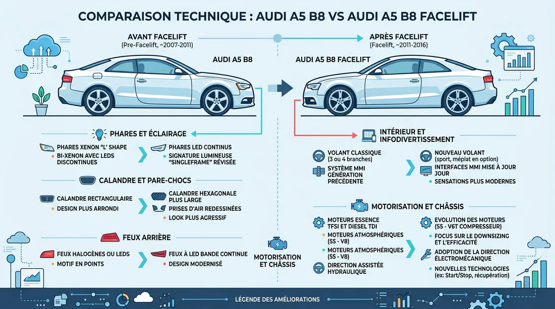 Évolutions techniques A5 B8 Infographie des évolutions techniques Audi A5 B8