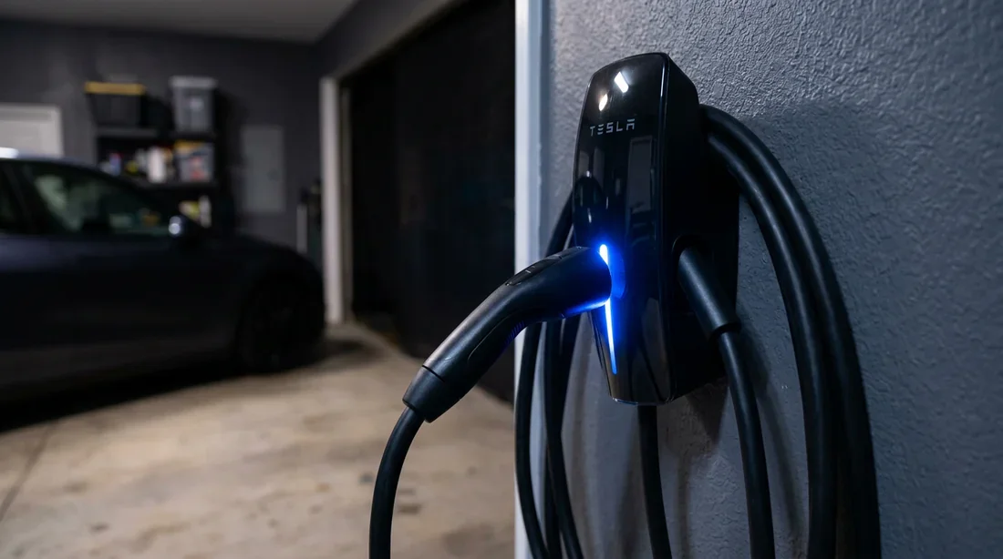 Recharge d'une voiture électrique Tesla à domicile