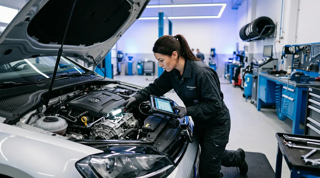 Entretien et maintenance boîte DSG Mécanicien automobile effectuant un diagnostic sur une boîte DSG