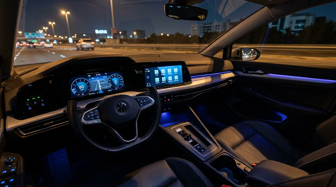 Cockpit numérique et intérieur moderne de la Golf 8 eHybrid