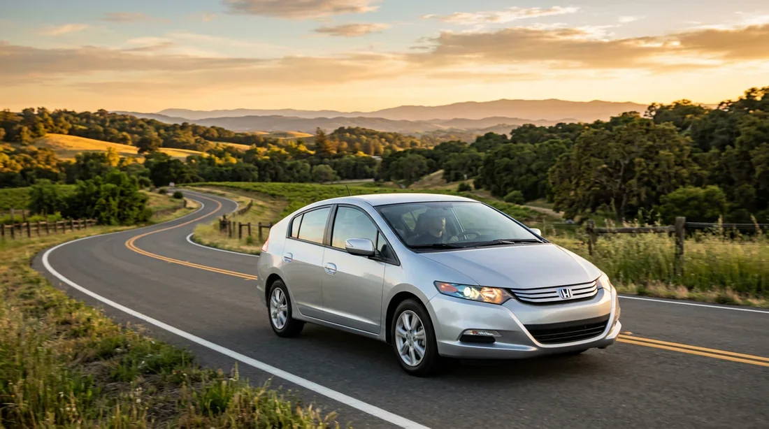 Honda Insight 2009 roulant sur une route de campagne
