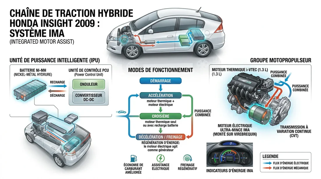 Schéma technique du système hybride Honda Insight