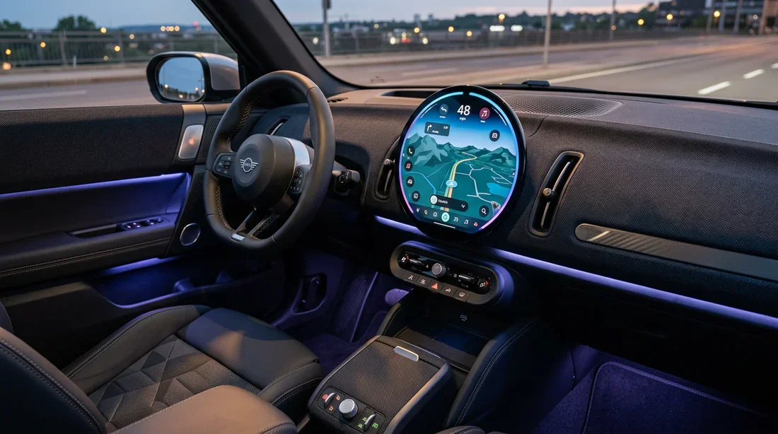Intérieur luxueux de la Mini Cooper S 2026 avec tableau de bord circulaire
