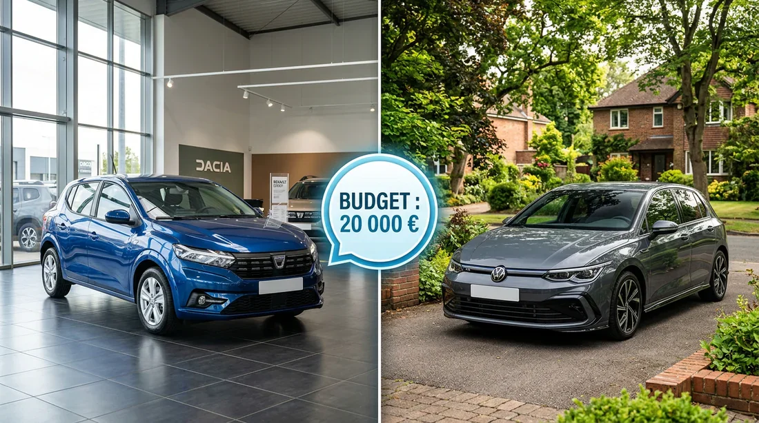Quelle voiture choisir pour 20 000 euros : neuve ou occasion ? Comparaison voiture neuve Dacia Sandero et occasion Volkswagen Golf pour un budget de 20 000 euros