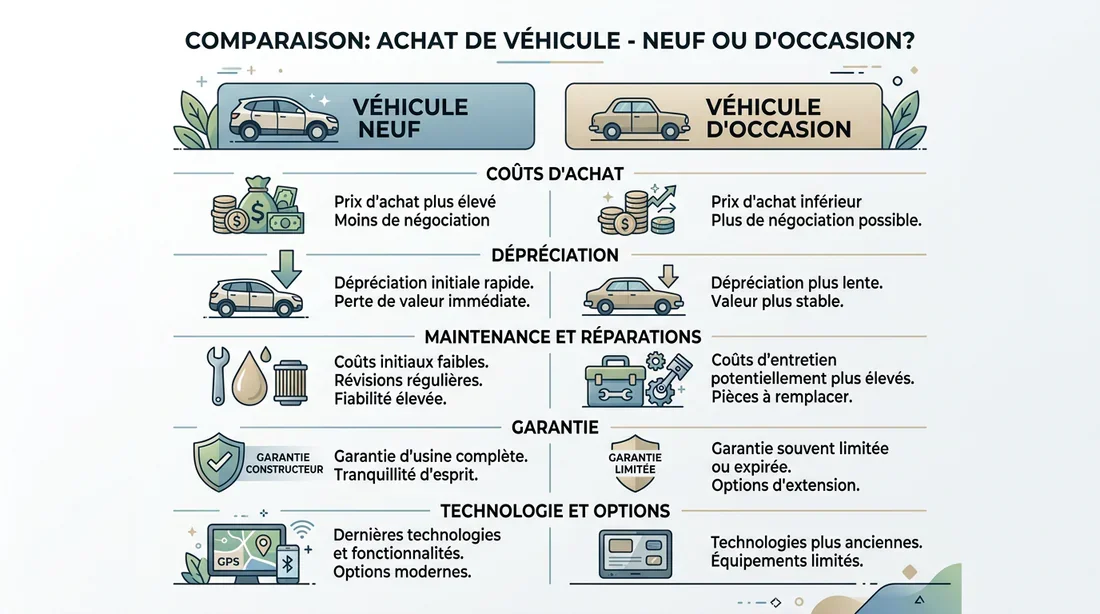 Tableau comparatif budget automobile Infographie comparative achat véhicule neuf contre occasion