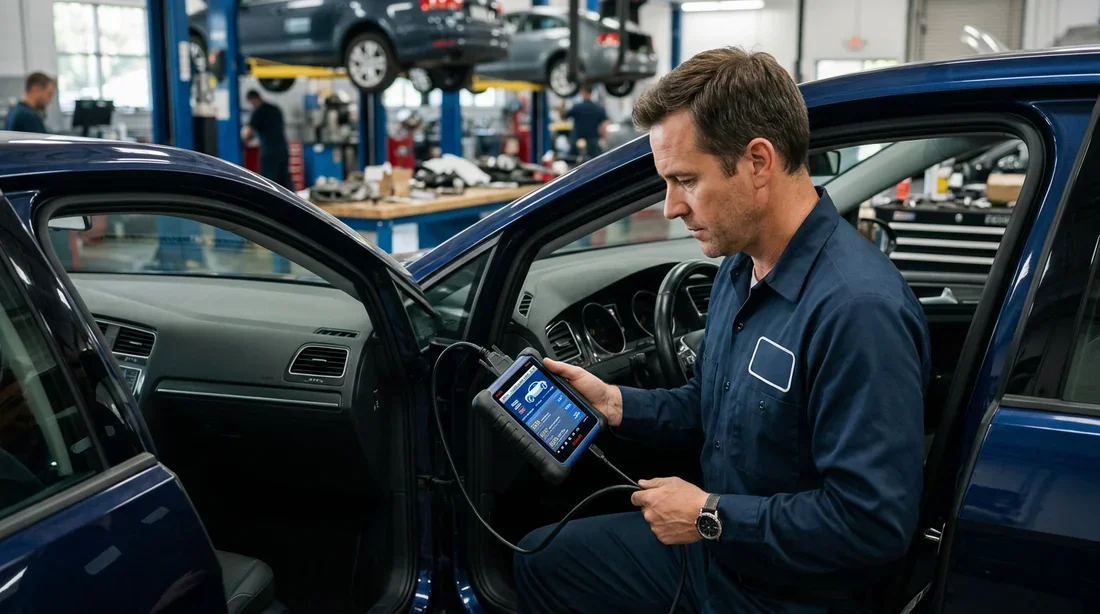 Mécanicien utilisant une valise de diagnostic OBD2