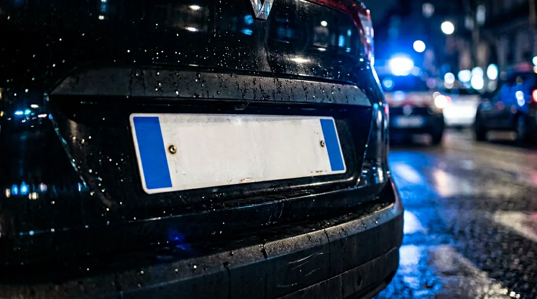 Plaque d'immatriculation française moderne lors d'une vérification policière