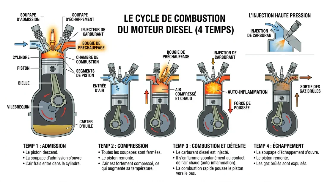 Infographie explicative du rôle des bougies de préchauffage dans le moteur diesel