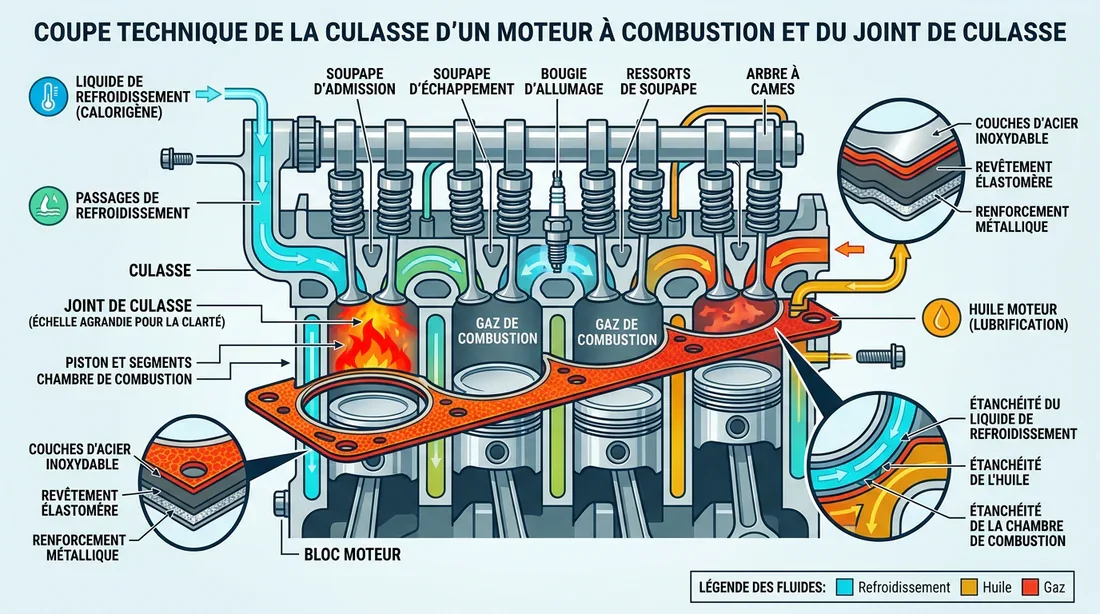 Schéma technique de l'emplacement du joint de culasse