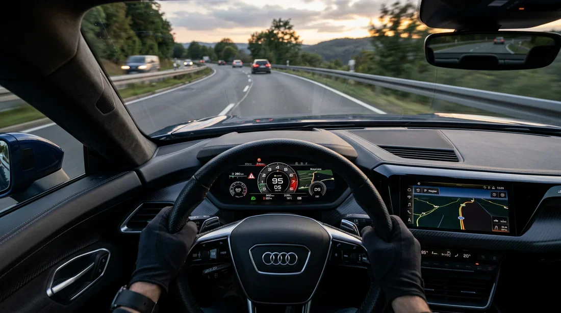 Vue subjective du tableau de bord d'une voiture avec vibrations du volant