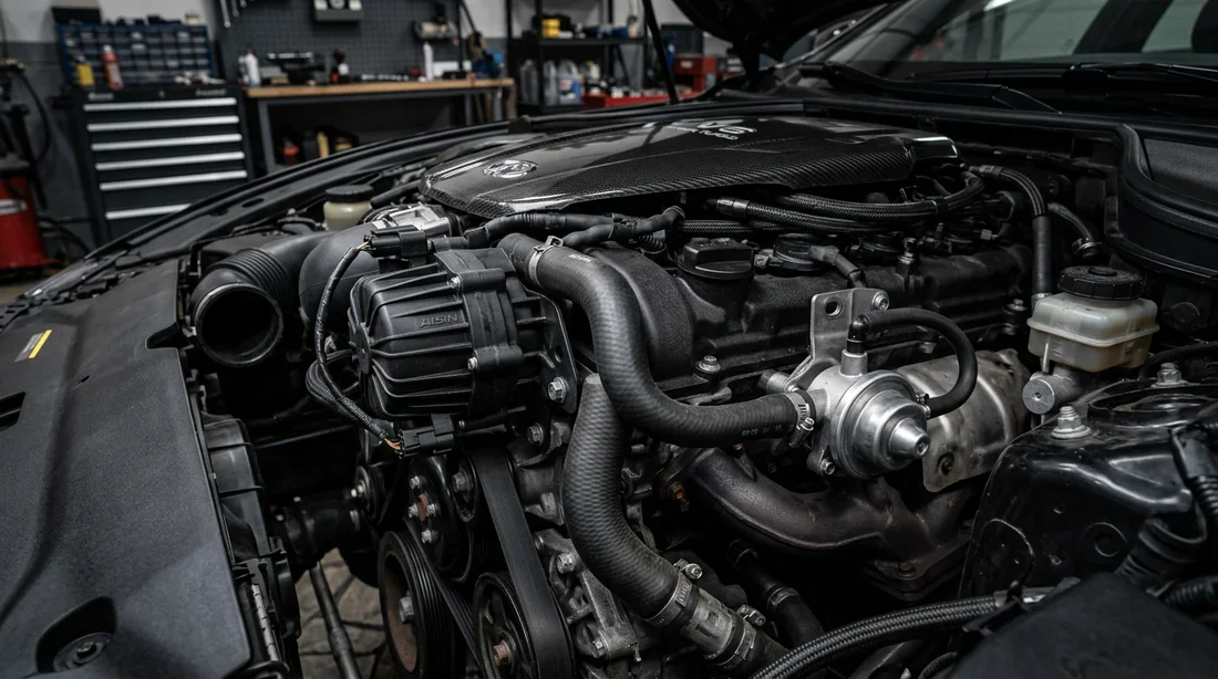 Vue rapprochée du système d'injection d'air secondaire sur un moteur Peugeot