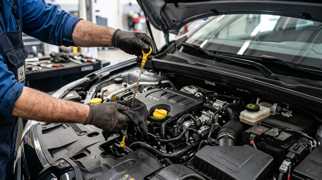 Vérification des niveaux de fluides sous le capot d'une Renault