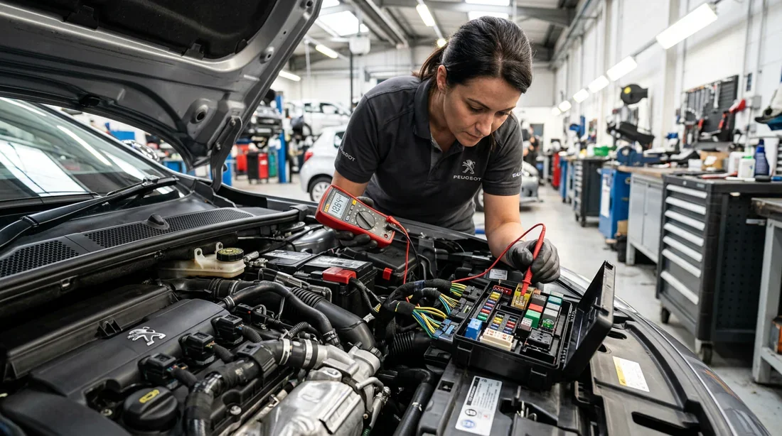 Inspection des connecteurs et du faisceau électrique Contrôle des câbles et connecteurs du faisceau électrique sous le capot d'une Peugeot