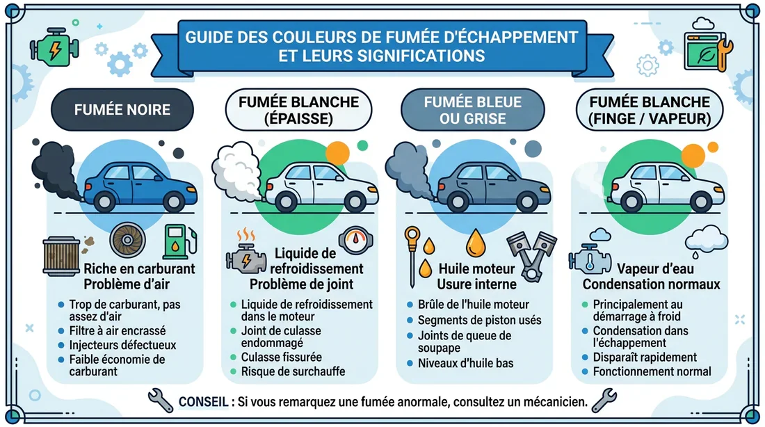 Comprendre la fumée blanche à l'échappement Infographie des causes de la fumée blanche à l'échappement