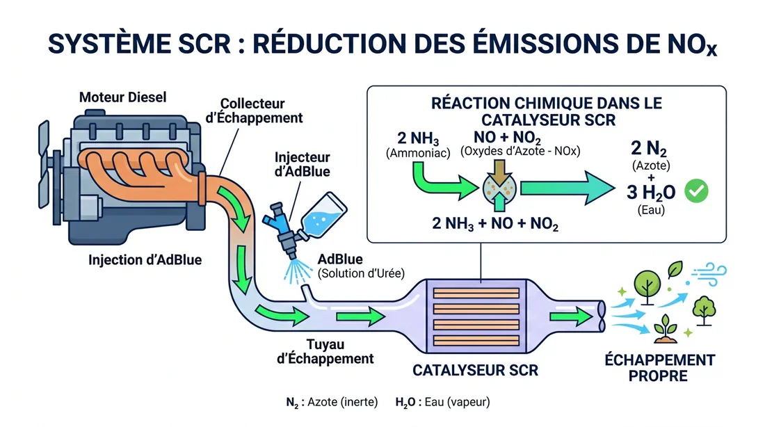 Infographie du fonctionnement du système de réduction catalytique sélective SCR