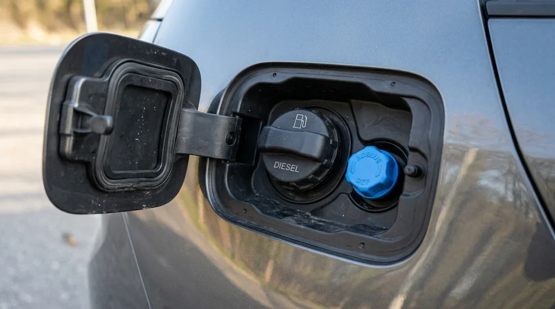 Trappe à carburant avec accès au réservoir AdBlue bleu