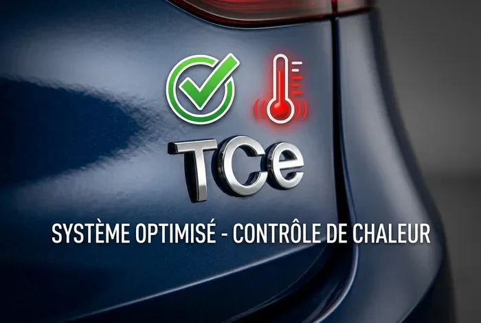 Badge moteur TCe Renault avec icônes de contrôle de température