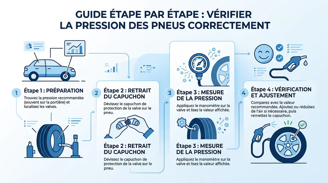 Comment vérifier la pression des pneus Infographie expliquant les étapes pour vérifier la pression des pneus