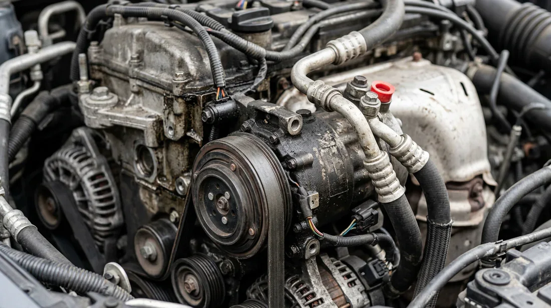 Compresseur de climatisation automobile sous le capot